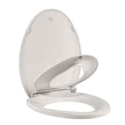 Elongated Commercial Toilet Seat with Built-In Toddler Potty Training, Soft Slow-Close, Magnetic Non-Slip, Easy Install & Clean, 19" Biscuit – Fits Adults & Youths