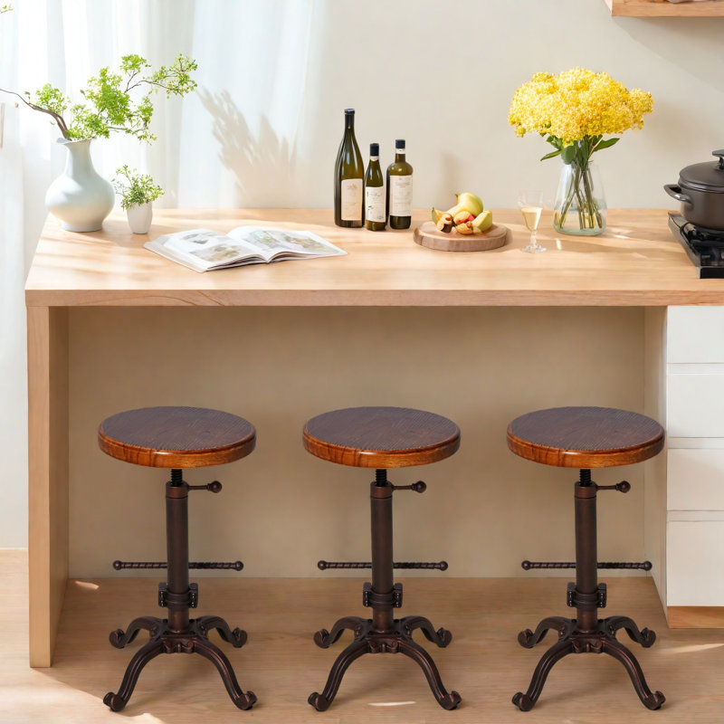 Tabouret de bar pivotant vintage 22,04 à 25,98 pouces avec tabourets de comptoir industriels réglables pour îlot de cuisine avec repose-pieds