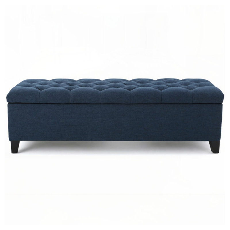 Amalfi Upholstered Storage Bench, Navy Blue Polyester, 17" H x 51" W x 17.5" D
