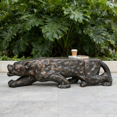 Lightweight Concrete Leopard-Shaped Bench by Bungalow Rose