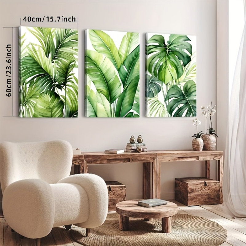Impression sur toile de verdure tropicale 3 pièces pour la décoration de salon Nature Vibe, 12 x 8 pouces 3 pièces