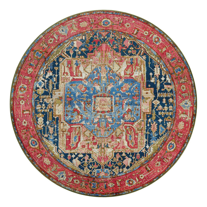 Multi_Unique Loom Limon Outdoor Traditional Rug, Round 5'1"