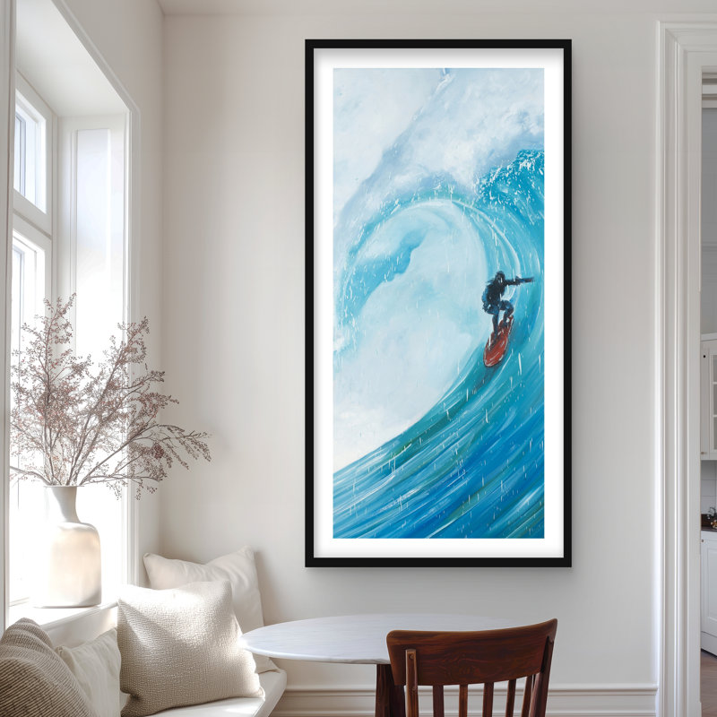 «Surfer on a Big Wave», reproduction matte encadrée pour la décoration intérieure