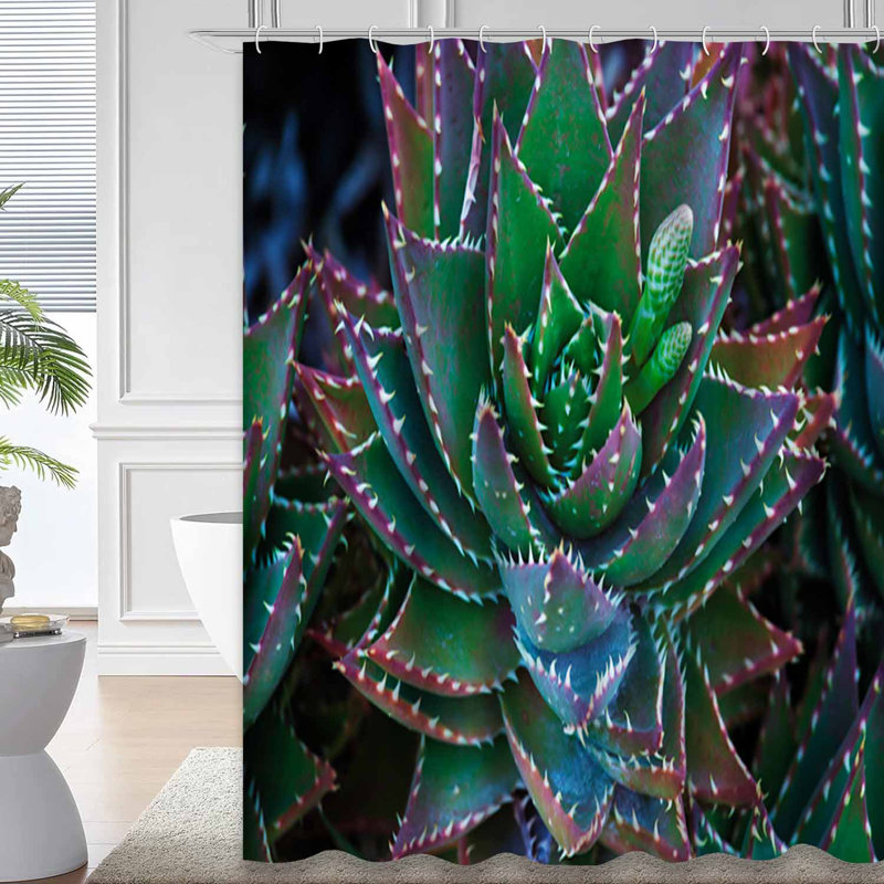 Rideau de douche imperméable avec 12 crochets Cactus, L 72 po x l 78 po