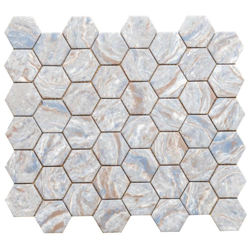 Recycled 1.88" x 1.88" Glass Honeycomb Mosaic Wall  Tile, Ocean