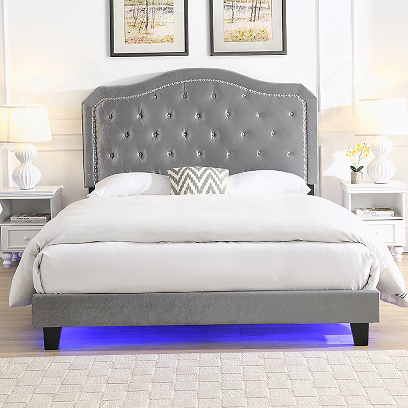 Velours capitonné avec capitonnage avec lumière DEL, Gris clair
