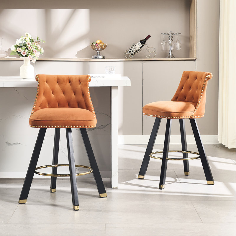 Fauteuil pivotant à 360 degrés avec velours délicat et anneau de traction arrière, Orange