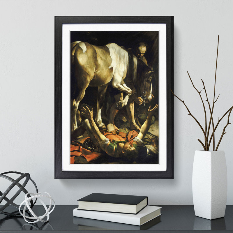 Conversion of St Paul by Caravaggio - Picture Frame Painting, 36cm H x 27cm W x 2cm D, Black Framed