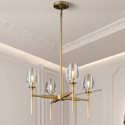 27" Modern 4-Light Chandelier with Cylinder Glass Shades for Living Room, Dining Room
