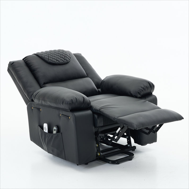 Fauteuil inclinable noir en polyuréthane chauffant et massant à télécommande pour personnes âgées, Noir