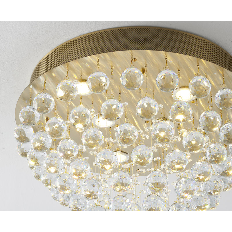 Plafonnier encastré en cristal 9 lumières Gurshan, Laiton