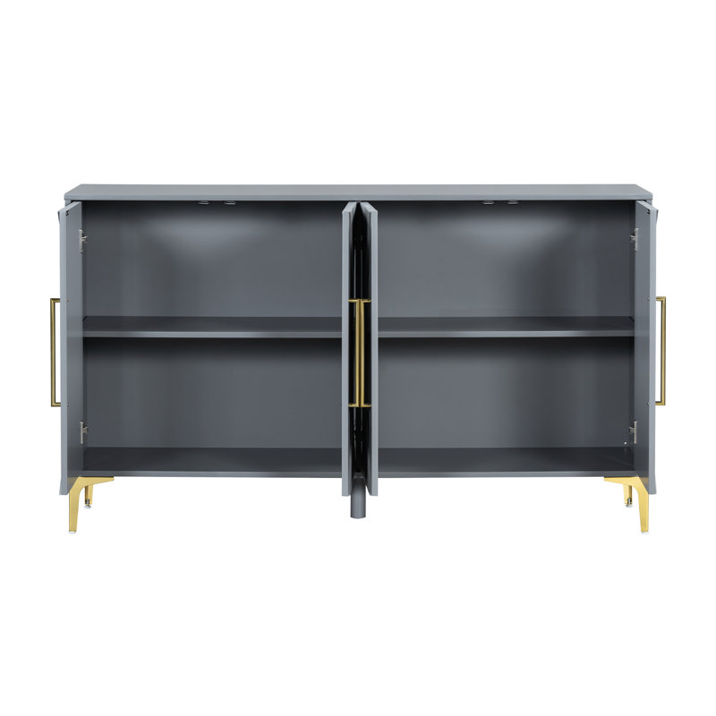Élégante unité de rangement à quatre portes - avec tablettes réglables et buffet Charm avec motif triangulaire à deux tons