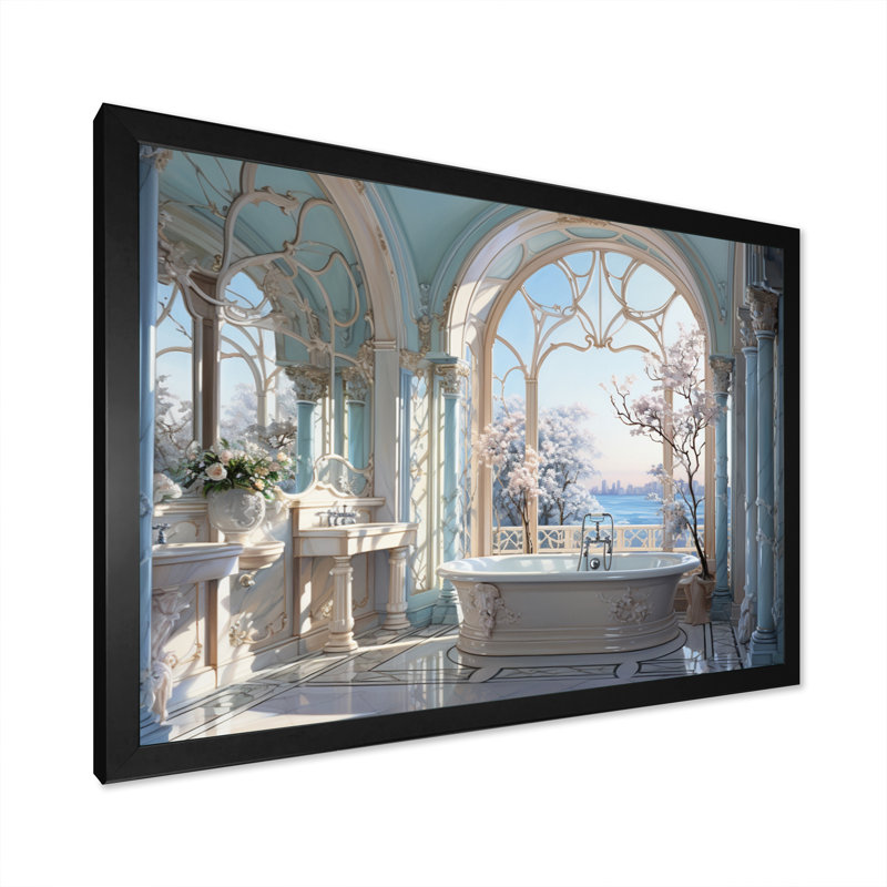 Impression sur toile, salle de bain et toilette - élégance éthérée, H 30 po x l 40 po x P 1,5 po, Cadre photo noir