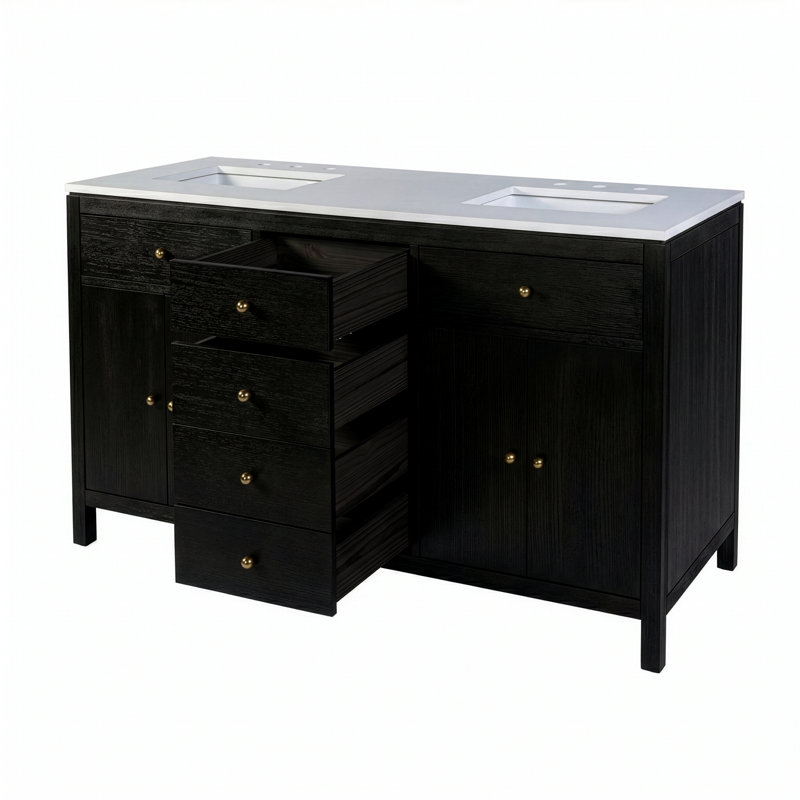 Nora 60 in. W Quartz Single Sink Bathroom Vanity Set, Brown