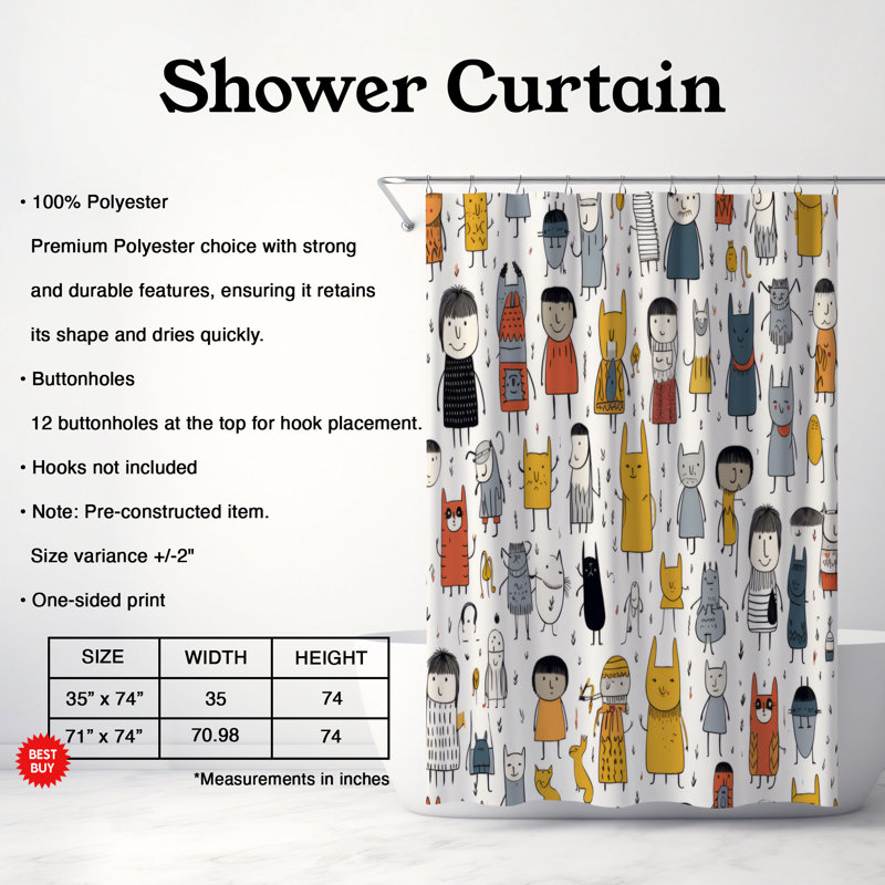 Fun chiffres - Rideau de douche Premium, H 74 po x l 71 po
