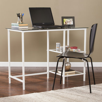 White Metal/glass Study Table - Strong Iron Frame, Tempered Glass, Home Learning, 42.42in Depth, 18.79in Width, 30.07in Height, 43.45lb Weight Desk White. And Versatile Workstation. 42.42" D X 18.79"