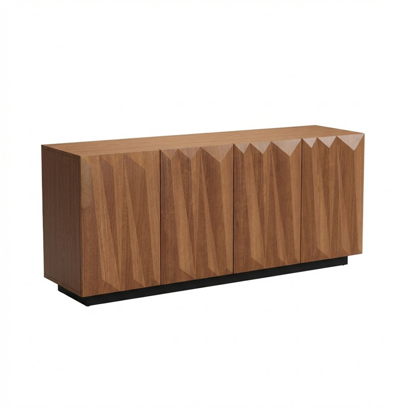 Buffet de 60 pouces avec portes à texture 3D, comprenant 4 portes et 2 tablettes, convenant au salon ou à la chambre à coucher