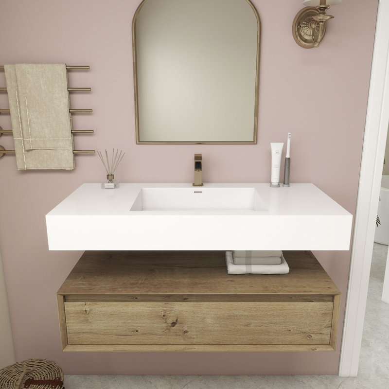 Ensemble de meuble-lavabo simple mural 42 po Alysa, Chêne