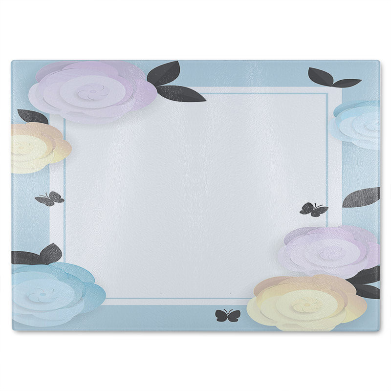 Pastel Colour Flowers Glass Chopping Board, 40cm L x 28cm W