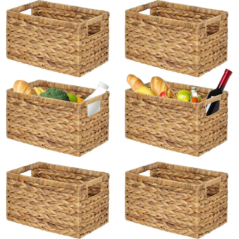 Set of 6 Natural Water Hyacinth Woven Storage Baskets 12.6” x 8” x 7”(Natural - Set of 6)