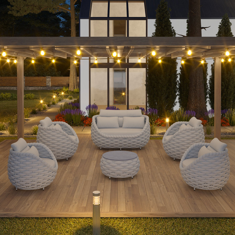 Ensemble de conversation de jardin 6 pièces pour terrasse, terrasse et piscine - gris clair, 6 Pcs: Table, Loveseat, 4 Chairs