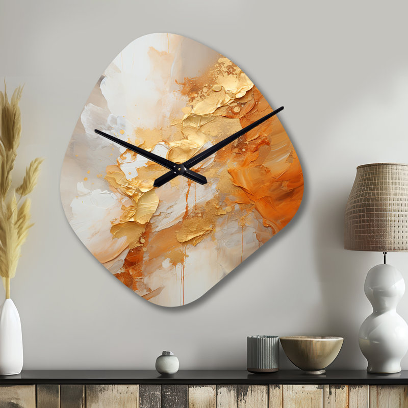 Or blanc, champagne, lever de soleil, spirales I - horloge murale en forme de spirale abstraite, impression d'horloge murale asymétrique moderne
