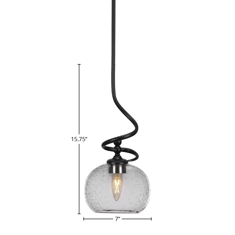 Tilbrook Stem Hung Mini Pendant With 7" Clear Bubble Glass, Matte Black