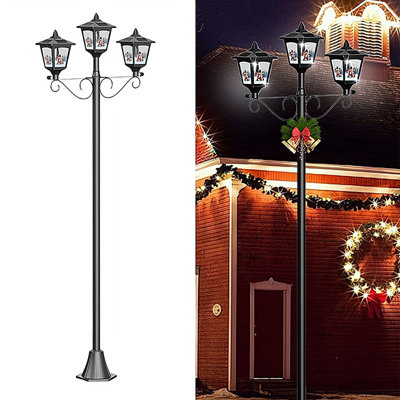 Lampadaire solaire de Noël 72 po à trois têtes avec réverbère d'extérieur à DEL, capteur de crépuscule à l'aube, étanche IP65 pour le jardin, le patio, le sentier, la cour, le décor de Noël (famille Snomwan)