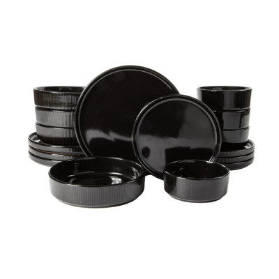 Gibson Elite Highspire 16 Piece Embossed Stoneware Dinnerware Set for 4, Plates and Bowls