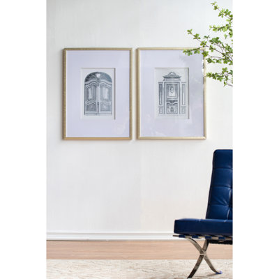 Set Of 2 Fake Pencil Architectual Wall Art, Wall Decor Accent, 24" X 32"