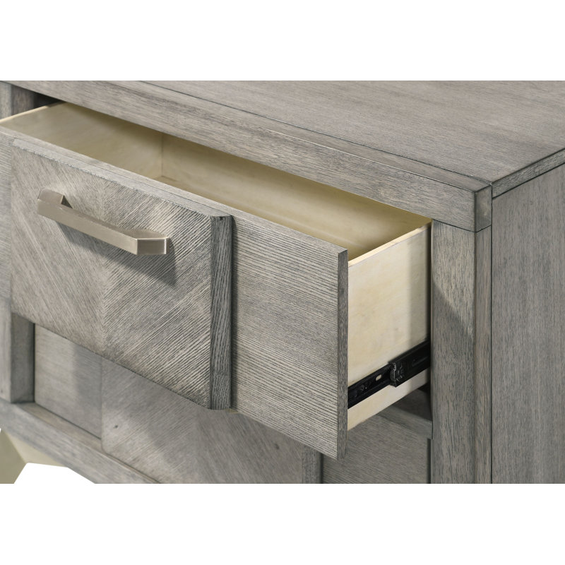 Denn Nightstand with 2 Drawers, USB Port & Bookmatched Ash Veneers