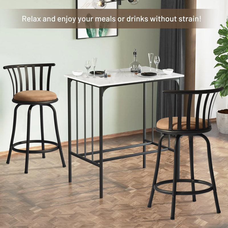 Classic Barstools Set of 2, Country Style Bar Chairs with Back and Footrest Swivel Counter Height Bar Stools for Kitchen Island Pub, Bistro, Restaurant, Rustic Brown and Black