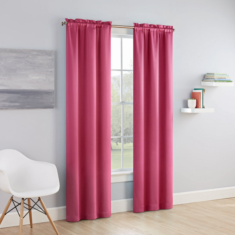 Tricia Solid Curtain Panel Pair, Room Darkening Rod Pocket Curtain Thermapanel, 26" W x 84" L, Pink