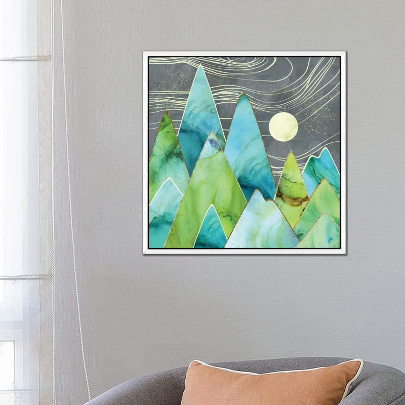 Moonlit Mountains - Print on Canvas, 66.04 cm H x 66.04 cm W, White Framed