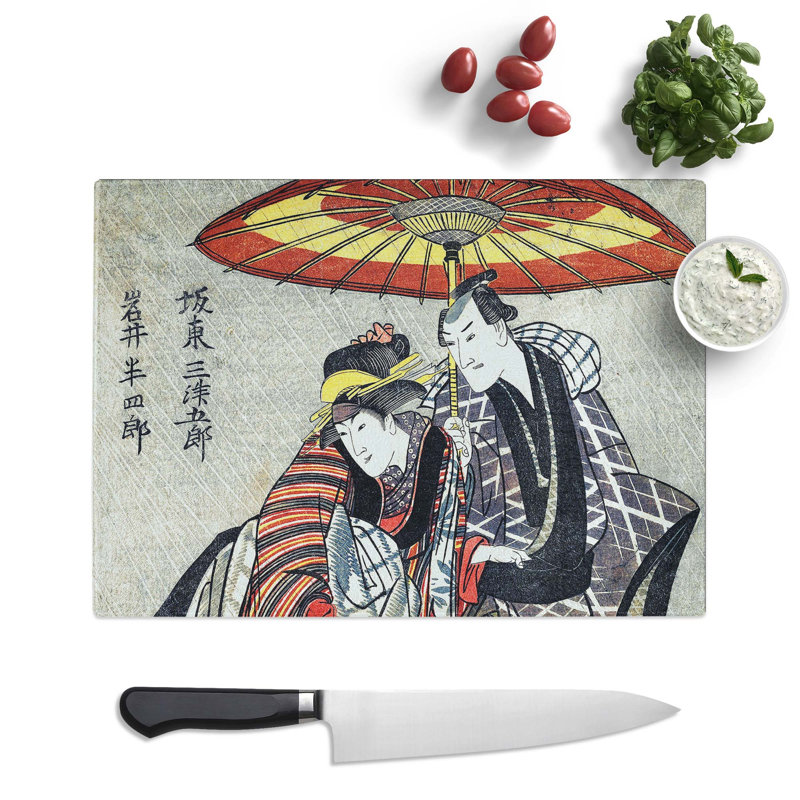 Tempered Glass Mitsogoro and Hanshiro by Utagawa Toyokuni Chopping Board, 39 cm x 28.5 cm