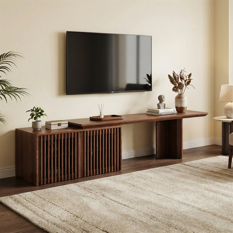 Extendable Tv Stand For 75" Tv, Entertainment Center With Storage, Modern Media Console For Living Room - Walnut  (60.6"-84.3" Extendable)