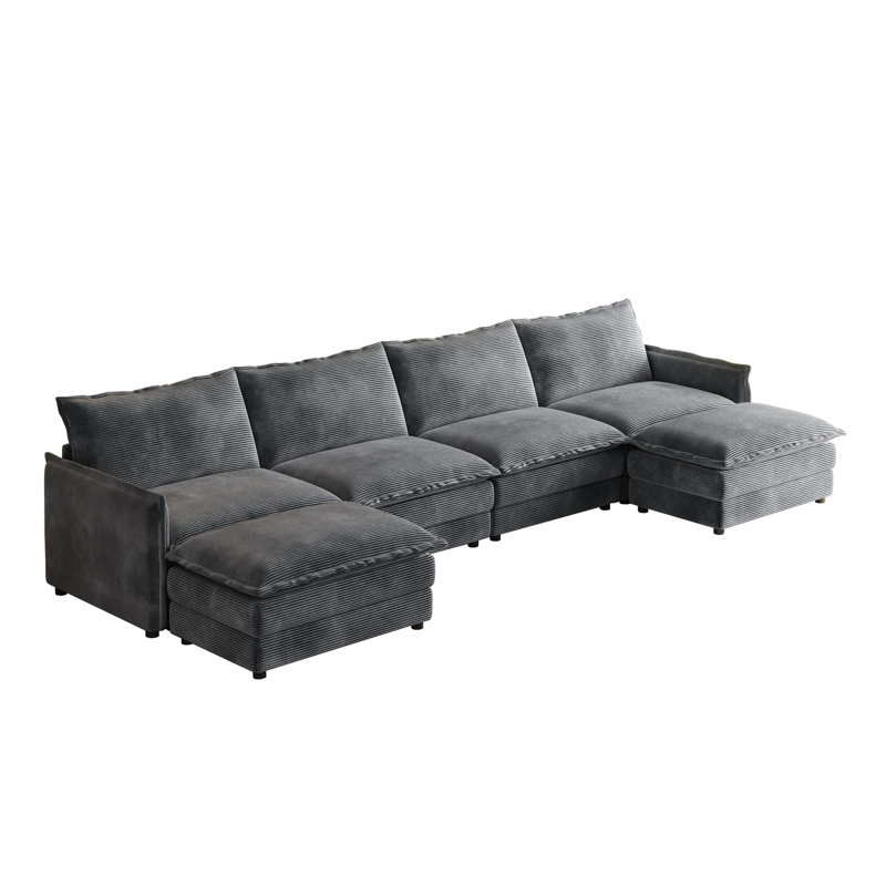 Très grand canapé rembourré en velours côtelé et coussins relaxants, H 33 po x l 133 po x P 58 po, 4, Grey