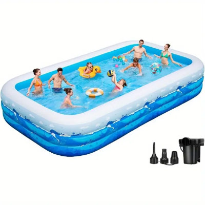 Large Inflatable Pool With Pump 130X72x22 Fullsized Blow Up Pool With 0.6Mm PVC Cute Animal Print Big Family Swimming Pool For Backyard Outdoor Summer