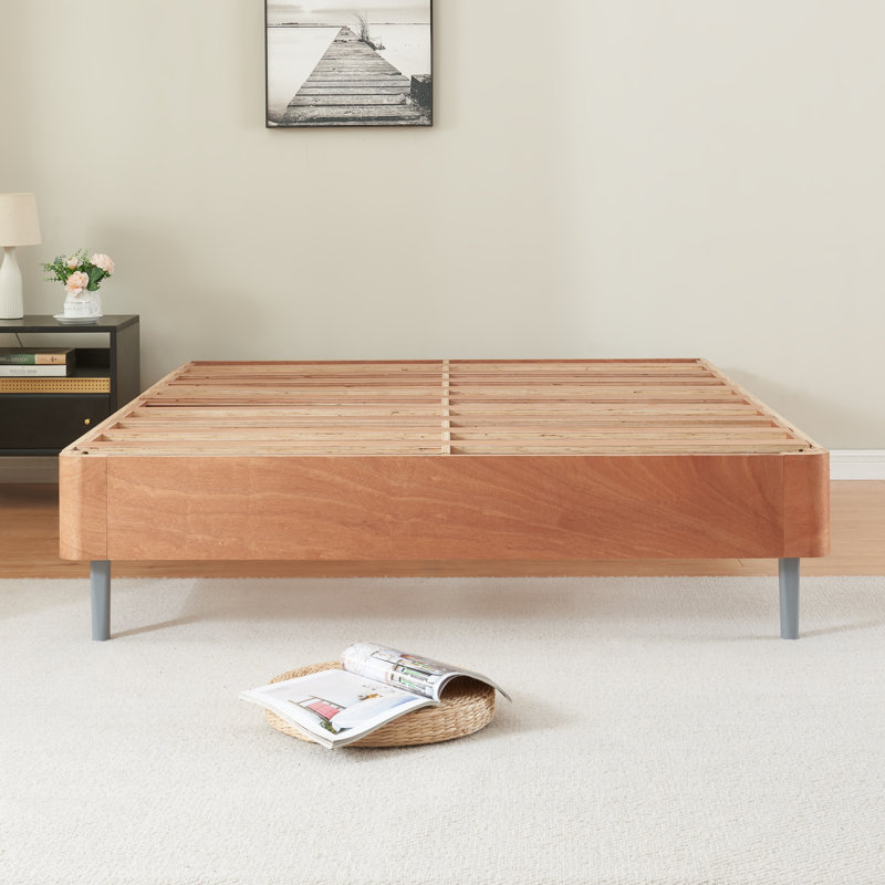 Aurora Wood Platform Bed With Removable Upholstered Cover, No Box Spring Needed, Tool Free Assembly, Noise Free, Split King