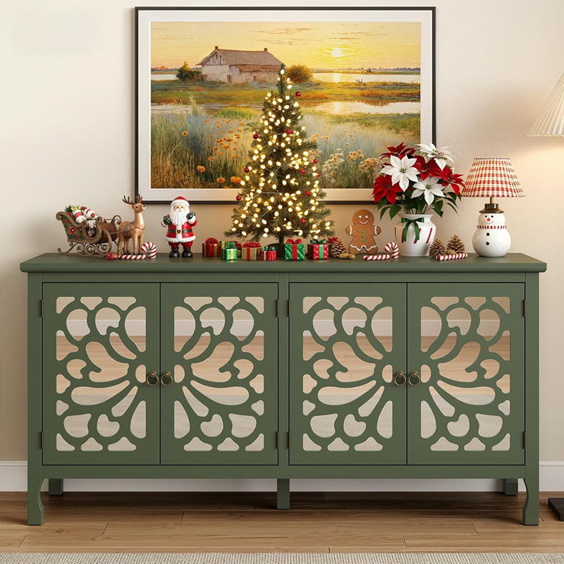 Buffet avec portes papillon sculptées et tablettes réglables - vert forêt