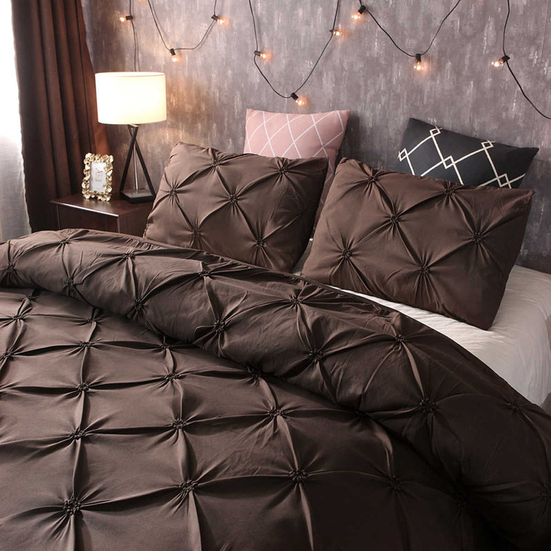 Pleat Pintuck Bedding Set Duvet Cover, Coffee, Twin Duvet Cover + 1 Sham
