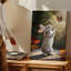 Toile, petit lapin moelleux avec fourrure de couleur crème veloutée, art mural debout sur ses pattes arrières-597206750