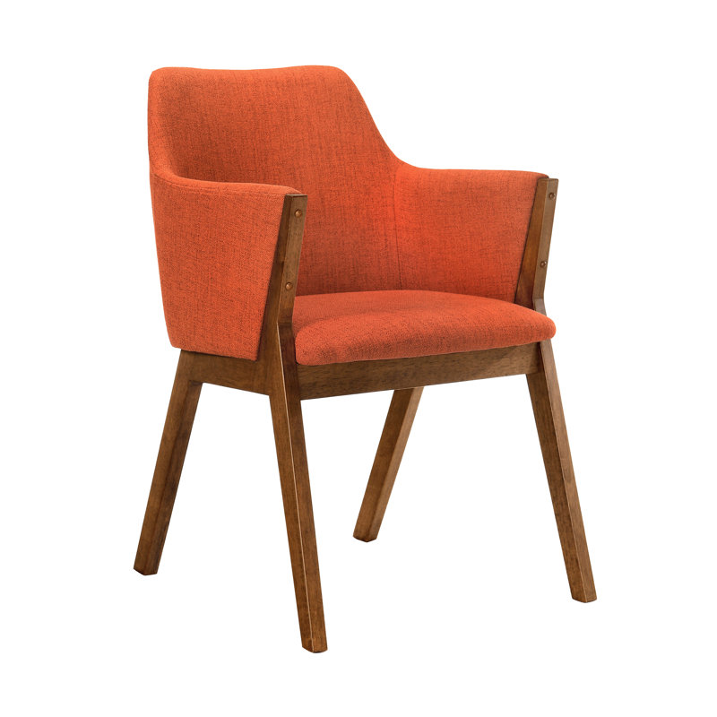 Moberly Modern Dining Side Chairs with Arms in Fabric Upholstery and Wood, Walnut, Orange