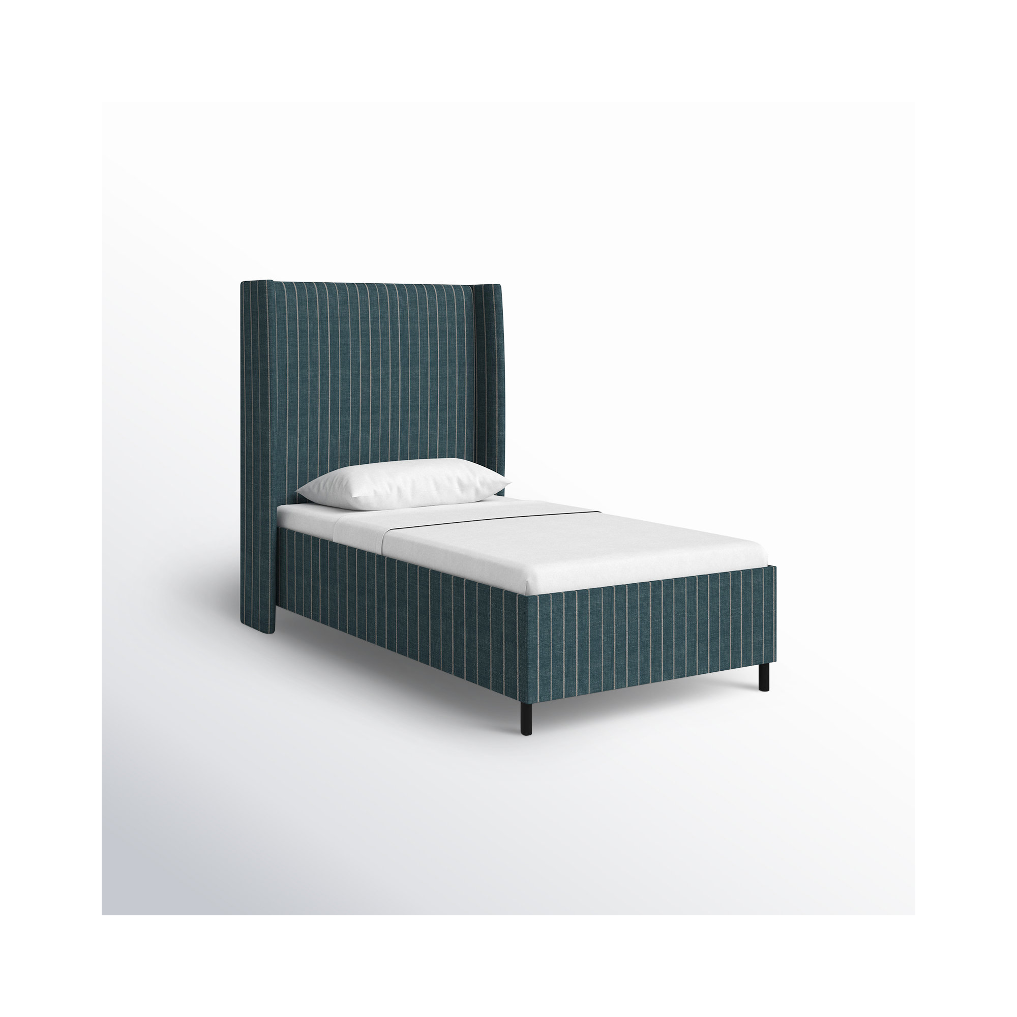 Tilly Upholstered Wingback Bed, Fritz Indigo Stripe, Twin