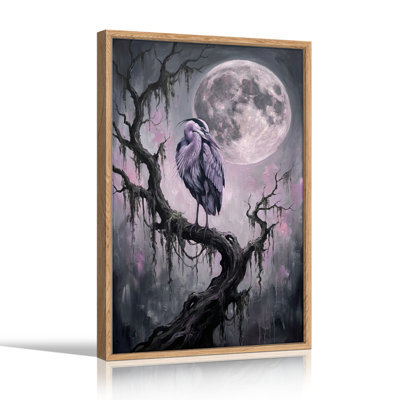 Moonlit Heron, reproduction d'art sur toile, ensemble de 1