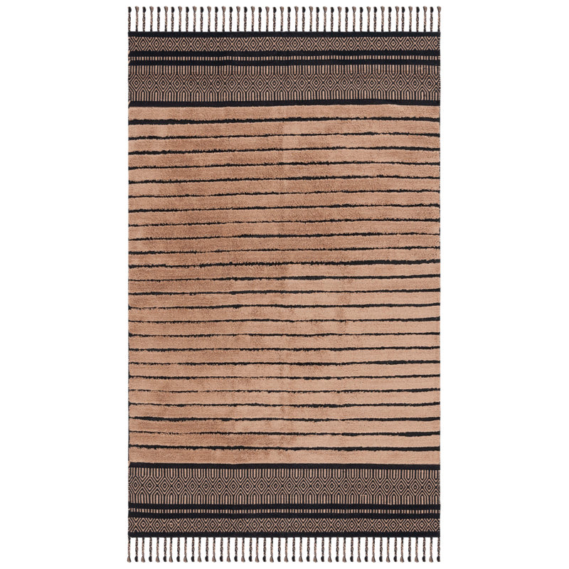 Laloni Hand Woven Cotton Pile Striped Rug, Rectangle 6' x 9'