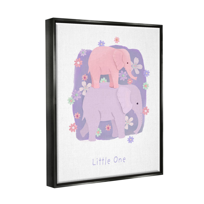 «Little One Baby Elephant» par Diane Neukirch, H 31 po x l 25 po x P 1,7 po, Cadre flottant noir de jais