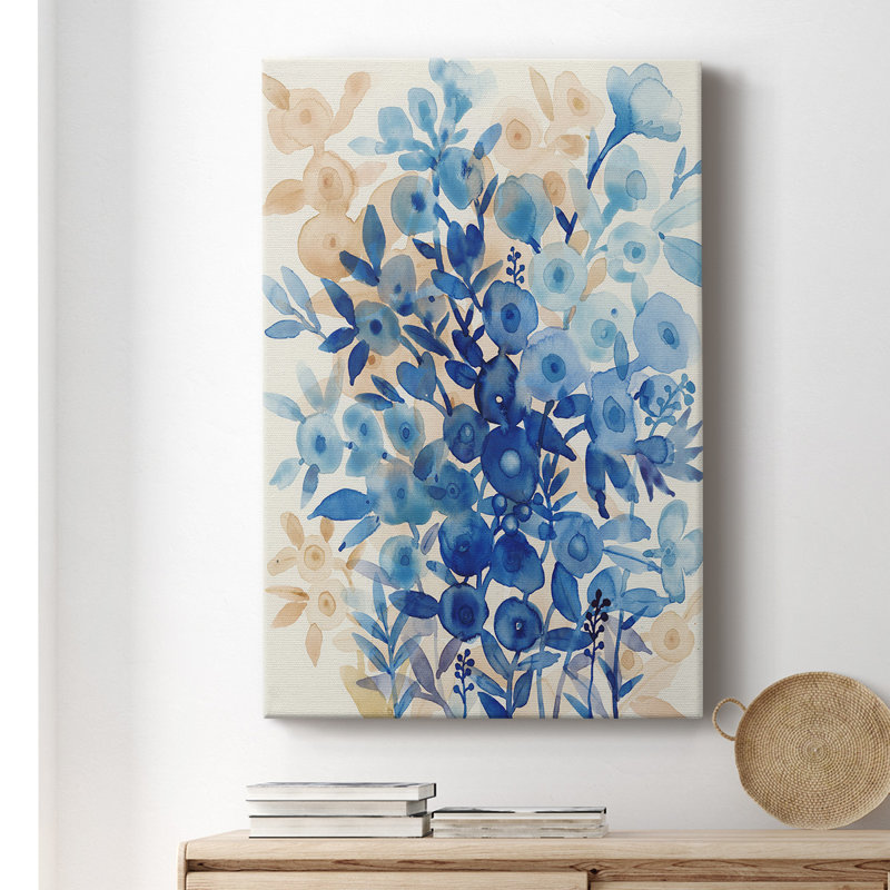 Bleuet floral II - peinture sur toile tendue, H 48 po x l 32 po x P 1 po