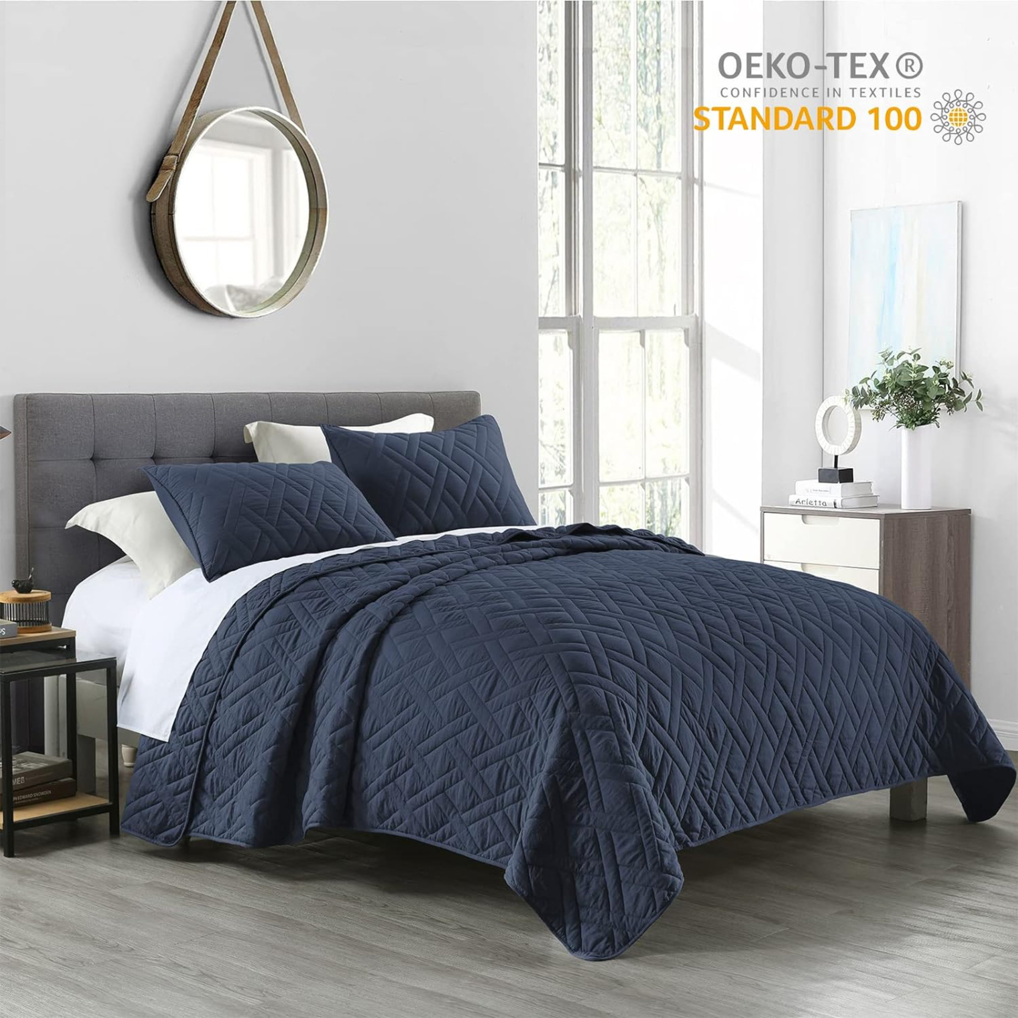 ToccoLeggero Quilt Set Queen Size, Classic Geometric Diamond Stitched ...