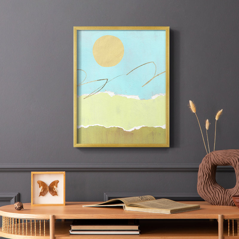 «Green and Gold Pcied Landscape I», reproduction encadrée - bois massif